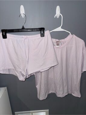 Since Forever Women’s XL Light Pink Pajama Set T-Shirt & Shorts Cotton Blend